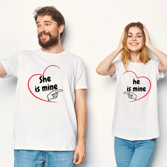 Couple T-shirts | Signature Tees | Men Women Regular Fit T-Shirt | he she is mine | Valentine Couple