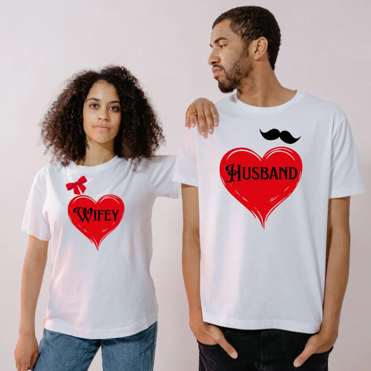 Couple T-shirts | Husband Wife | Signature Tees | Men Women Regular Fit T-Shirt | wifey husband | Valentine Couple