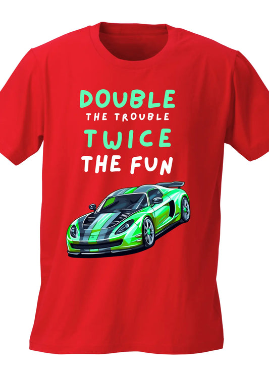 Kids T-shirt | Car Double the fun | Signature Tees | Navy Blue Red | Boys T shirt