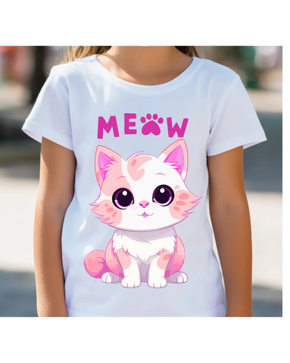 Kids T-shirt | Meow | Signature Tees | White Black Navy Blue | Girls T shirt