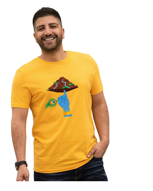 Krishna Bhakti \ Spiritual | Devotional | Boys | Men | Signature Tees | Men Regular Fit T-Shirt | Krishna_finger_Parvat