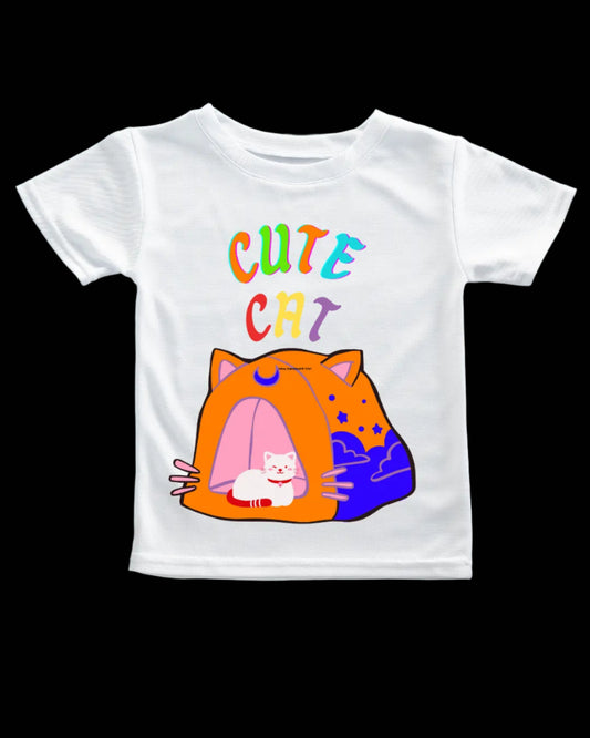 Kids T-shirt | Cute Cat | Signature Tees | white black navy Blue | Girls T shirt