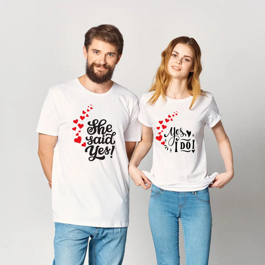 Couple T-shirts | Signature Tees | Men Women Regular Fit T-Shirt | she said yes I do | Valentine Couple