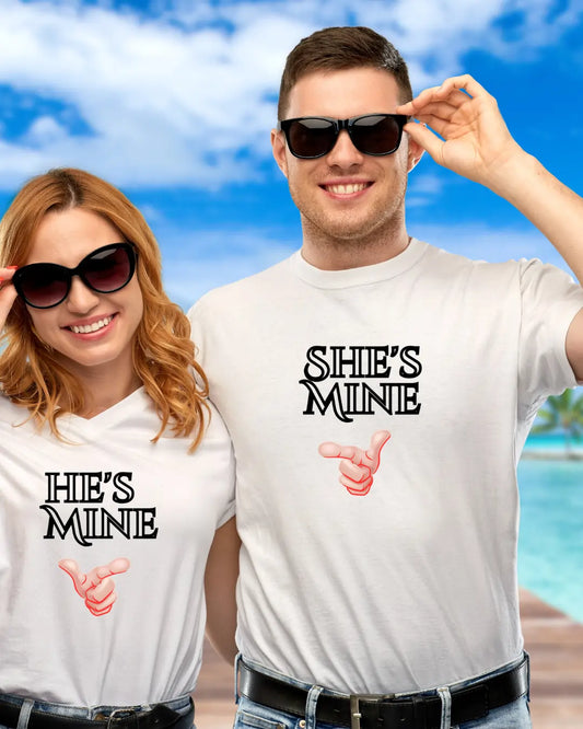 He is mine | She is mine | Signature Tees | Men Women Regular Fit T-Shirt | Couple T shirt | Valentine Couple